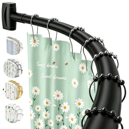 Matte Black Curved Shower Curtain Rod for Bathroom 33-78 In Adjustable Curved Shower Rod, RustProof Stainless Steel Round Shower Rods for Bathtub, Stall Extra Shower Space Need Drilling - color: Black