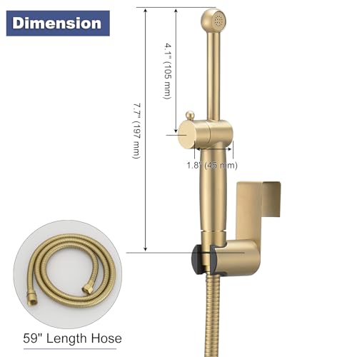 Brushed Gold Bidet Sprayer Set,Handheld Sprayer Set for Toilet | Adjustable Water Pressure,Solid Brass,Multi-use Sprayer for Feminine Care,Cloth Diaper & Pet Washing - color: Gold