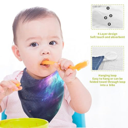 YETTASBIN Galaxy Muslin Baby Hand Washcloths, Soft Cotton Bath Face Towel, 4 Layers Extra Absorbent Feeding Burp Cloth for Newborn Infant, 5 Pack - size: 12 Inch x 5 Pack