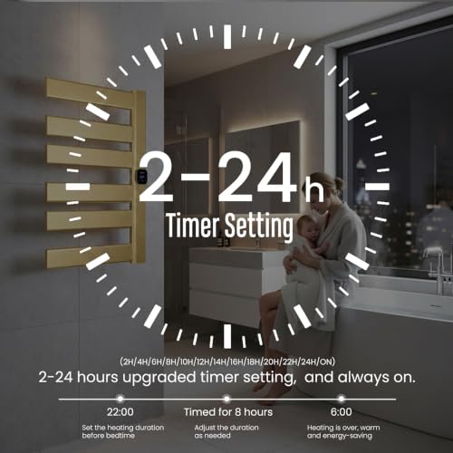 Towel Warmer, Heated Towel Rack with Built-in Timer and Temperature Control,Hard-Wired(Right-Wiring)/Plug-in Wall-Mounted Towel Rail, Aluminum, 18.8" W X 25.6" H, Gold - color: Gold, size: 18.8"L x 25.6"H