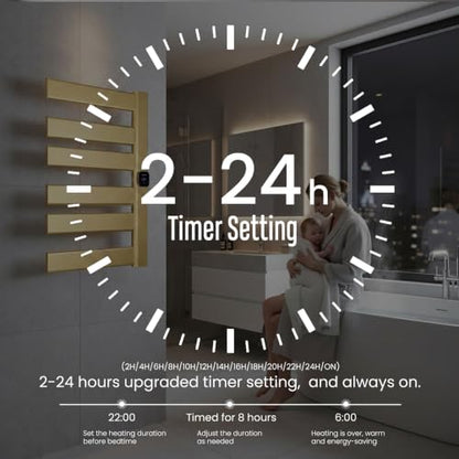 Towel Warmer, Heated Towel Rack with Built-in Timer and Temperature Control,Hard-Wired(Right-Wiring)/Plug-in Wall-Mounted Towel Rail, Aluminum, 18.8" W X 25.6" H, Gold - color: Gold, size: 18.8"L x 25.6"H