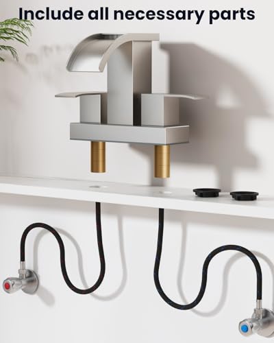 gotonovo Waterfall 4’’ Centerset Bathroom Sink Faucet Brushed Nickel | 2 Handle Bathroom Faucet,SUS304,2 or 3 Hole,2.17’’ Wide Spout,24’’ cUPC Water Line,Pop Up Drain,Vanity,RV,Lavatory Modern Tap - color: Nickel