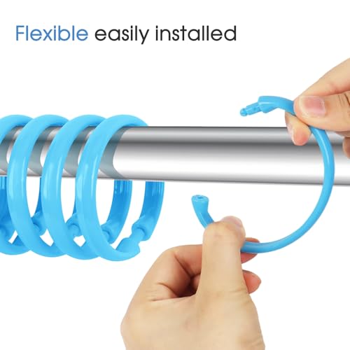 Light Blue Shower Curtain Hooks - 12 Pcs Circular Plastic Shower Curtain Rings for Bathroom - O Shaped Sky Blue Shower Hooks Rings for Shower Curtain Rod - color: Light Blue