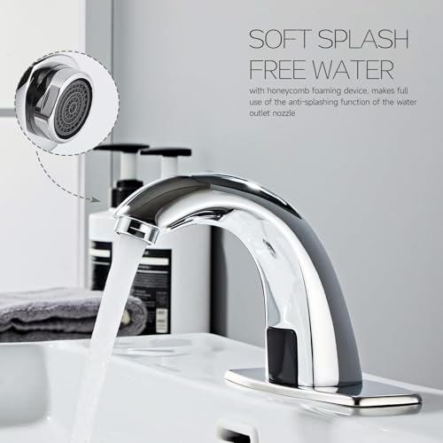 Touchless Bathroom Sink Faucet Automatic Motion Sensor Hands Free Faucet | Chrome plating, with hole cover plate and temperature mixer, commercial solid brass faucet, AC/DC powered, 1 hole or 3 hole - color: Chrome