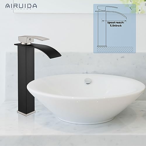 Airuida Vessel Sink Faucet,Black&Nickel Tall Waterfall Bathroom Faucet | Single Handle,Tall Bathroom Faucet 1 Hole,Vanity Faucet,without Drain,Bowl Bathroom Faucet - color: Matte Black & Brushed Nickel