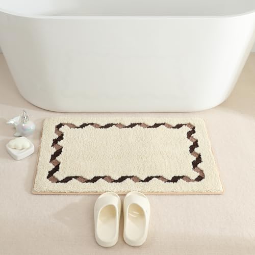 Rugs Non-Slip Washable, Extra Soft Absorbent Bath Rug, Machine Washable Bathroom Mat, Thick Bath Mat for Tub, Shower, Bathroom, Beige, 20"x31" - color: Beige