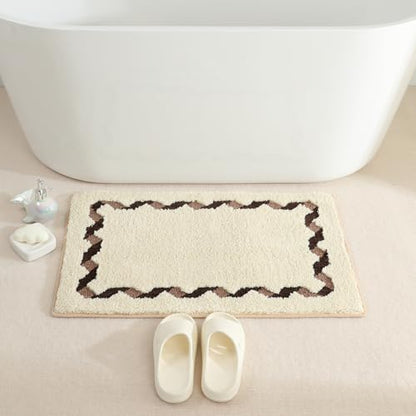 Rugs Non-Slip Washable, Extra Soft Absorbent Bath Rug, Machine Washable Bathroom Mat, Thick Bath Mat for Tub, Shower, Bathroom, Beige, 20"x31" - color: Beige