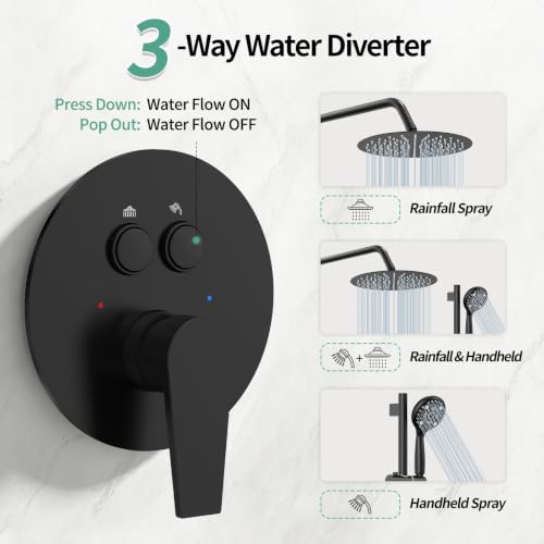 SR SUN RISE Matte Black Shower Faucet Set - 10 Inch Rain Shower Head with Adjustable Slide Bar Combo Set - Wall Mounted Rain Shower System Bathroom (Valve and Trim Kit Included) - color: Matte Black
