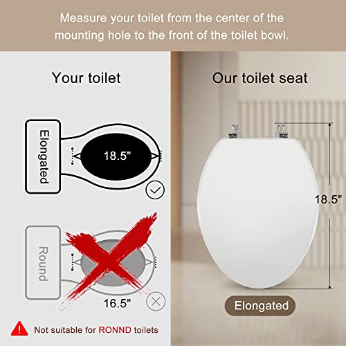 Angol Shiold Wood Toilet Seat, Zinc Alloy Hinges (Elongated, White) | Elongated Toilet Seat, Scratch Resistant Wood Surface, Easy to Install and Clean - color: White, size: Elongated