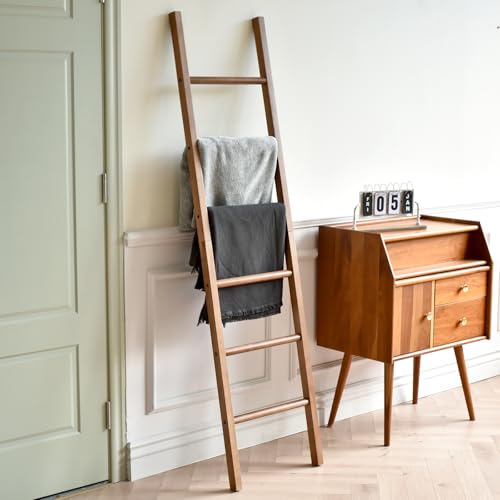 SwallowLiving 6ft Blanket Ladder, Solid Wood Towel Ladder, Rustic Decorative Ladder for Blankets, Farmhouse Wooden Quilt Rack for Living Room & Bathroom