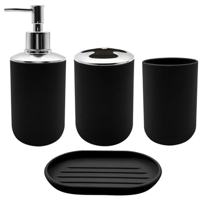 Bathroom Accessory Set, 4 pcs Shatter-Resistant Resin Bathroom Accessories Set Include Lotion Soap Dispenser Toothbrush Holder Soap Dish Modern Bathroom Decor, Gift for Home (Black 4pcs) - style: Black 4pcs