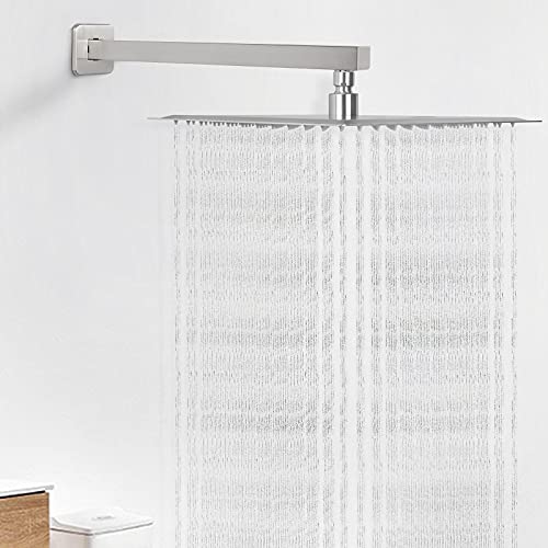 Shower Arm, Rain Shower Head Extension Extender, With Flange and Teflon Tape, Made of Thicken Stainless Steel for Bathroom Rainfall Shower (16 Inch, Brushed Nickel) - color: Brushed Nickel, style: 16 Inch