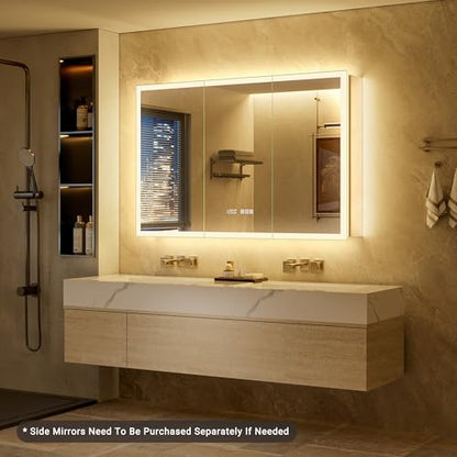 72x30 LED Medicine Cabinet Mirror with Double Lights-Front & Backlit, 155°Soft-close Hinge, Surface or Recessed Dimmable Lighted Medicine Cabinet Mirror with Clock Outlet Inner Light,Anti-fog - size: 72x30'' (Cabinet)