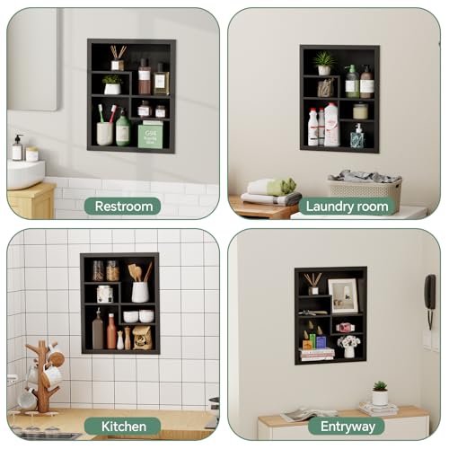 Stainless Steel Recessed Medicine Cabinet 14 * 18, Rust-proof Metal Wall Niche, In Wall Shower Niche Shelf Insert Replacement, Recessed Medicine Cabinets for Drywall, with 4 Compartments, Black - color: Black, size: 18''H * 14''W (4 Compartments)