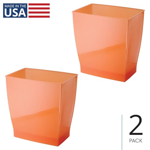 iDesign Small Plastic Bathroom Trash Can, Slim Rectangle, 2-Pack, Orange | Bedroom, Office, Dorm - color: Orange, style: Pack of 2