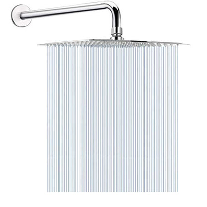 12 Inch Rain Shower Head With 15 Inch Extension Arm, Stainless Steel Large Rainfall, Luxury Square-Waterfall Full Body Coverage-Easy to Install (Chrome) - color: Chrome