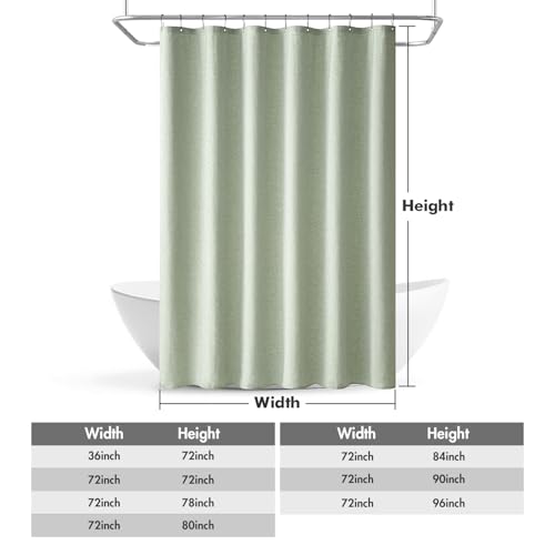 MIULEE Stall Spring Linen Shower Curtain Sage Green W36*L72 6 Metal Hooks | Small, Heavy Duty, Fabric Curtain Set, Waterproof Narrow Thick Cloth Shower Curtains, Bathroom Hotel, Washable - color: Sage Green, size: 36"W x 72"L (Pack of 1)