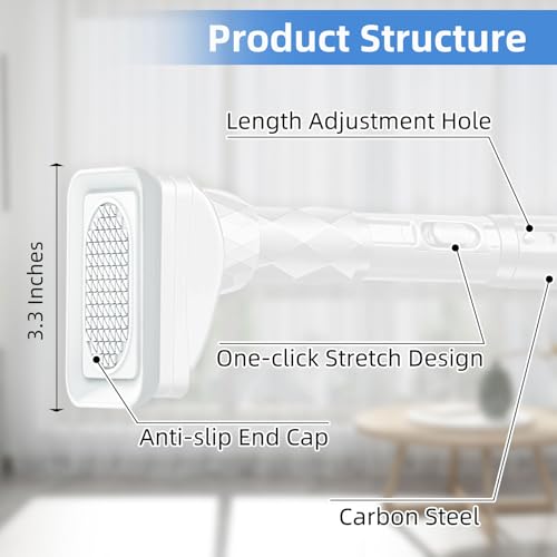 One-Click Tension Curtain Rod 40-137" Extra Long Adjustable Curtain Rod No Drilling for Window Bathroom Patio Shower Rod Easy to Install White - color: White, size: 40-137"