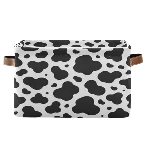 Black Cow Pattern Storage Baskets 1 Pack | Collapsible Open Home Storage Bin with Handle for Home Bedroom Cloth