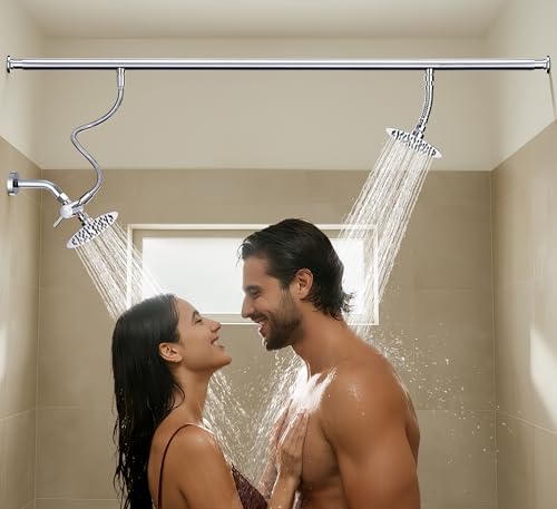All Metal High Pressure Dual Shower Head for Couples (Chrome) | Ideal for Couples, All Metal Construction, High Pressure, No Professional Plumber Needed - color: Chrome