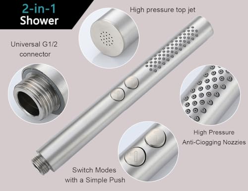 2-in-1 Handheld Shower Head Set with Long Hose – Brushed Nickel | Dual Function Spray Wand with Bracket – Perfect for RV, Dog Bath & Full-Body Rinse. 79" Extra Long Hose. Easy Install. - style: 2-in-1