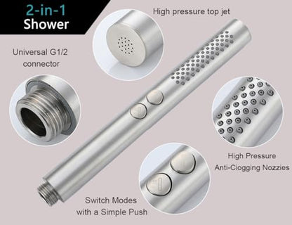 2-in-1 Handheld Shower Head Set with Long Hose – Brushed Nickel | Dual Function Spray Wand with Bracket – Perfect for RV, Dog Bath & Full-Body Rinse. 79" Extra Long Hose. Easy Install. - style: 2-in-1