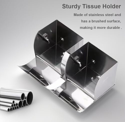Double Toilet Paper Holder with Shelf，Large Commercial Toilet Paper Dispenser Wall Mounted Tissue Roll for Bathroom Paper Roll Holder Cat Proof Toilet Tissue Cover, Stainless Steel
