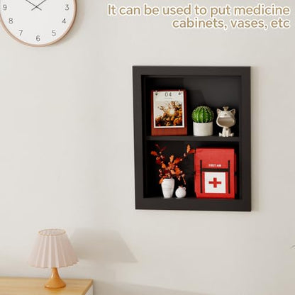 Solid Wood 14 X 18 Recessed Medicine Cabinet,2-Tier, Medicine Cabinet Organizer,Wall Niche, Bathroom Wall Cabinet Black - color: Black, size: Classic 2-Tier