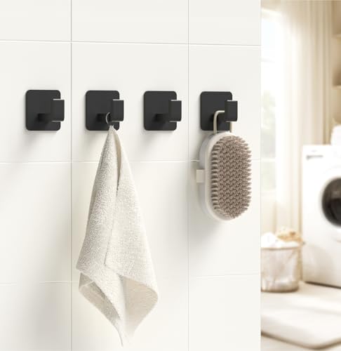 GWAAZXGZ Square Self Adhesive Towel Hooks - 2 Pack Matte Black Metal Hooks | Self-Adhesive, Durable Aluminum, Rust Resistant, Right-Angle Style, Easy Install, Space Saving - color: Black, size: 2 Pack