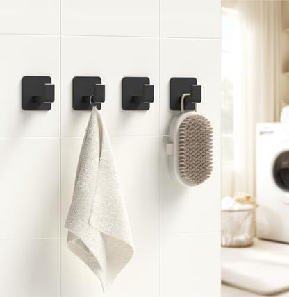 GWAAZXGZ Square Self Adhesive Towel Hooks - 6 Pack Matte Black Metal Hooks | Self-Adhesive, Durable Aluminum, Rust Resistant, Right-Angle Style, Easy Install, Space Saving - color: Black, size: 6 Pack