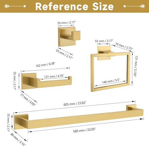 10-Piece Bathroom Hardware Accessories Set-Brushed Gold Towel Bar, Holder & Racks-SUS304 Stainless Steel-Wall Mounted,23.6-Inch - color: Brushed Gold, size: 10 Pcs