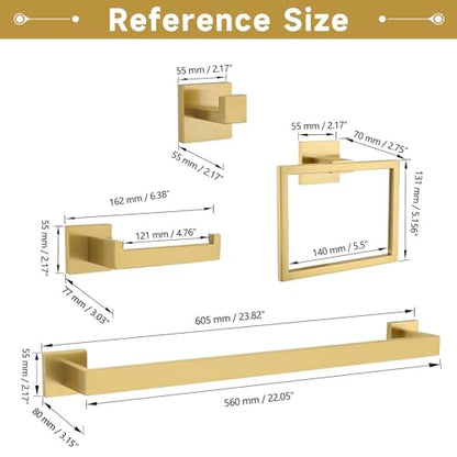 10-Piece Bathroom Hardware Accessories Set-Brushed Gold Towel Bar, Holder & Racks-SUS304 Stainless Steel-Wall Mounted,23.6-Inch - color: Brushed Gold, size: 10 Pcs