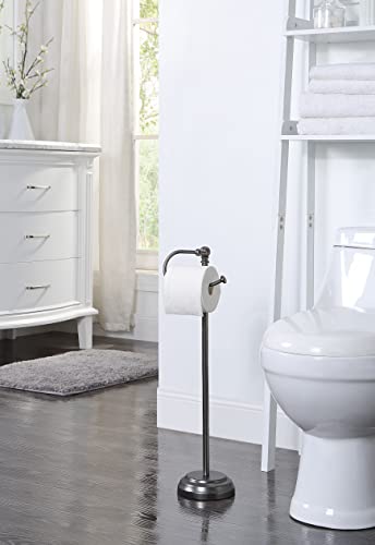 SunnyPoint Classic Bathroom Free Standing Toilet Tissue Paper Roll Holder Stand (Black Nickel) - color: Black Nickel