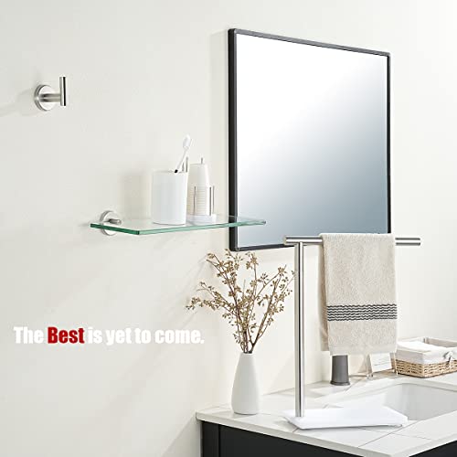 JQK Bathroom Glass Shelf, Tempered Glass Shower Storage 14 by 5 inches, 304 Stainless Steel Brushed Finish Wall Mount, TGS101L14-BN - color: Brushed, size: 14 Inch (1 Pack)