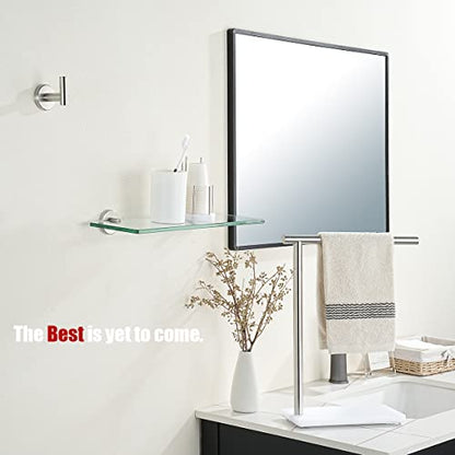 JQK Bathroom Glass Shelf, Tempered Glass Shower Storage 14 by 5 inches, 304 Stainless Steel Brushed Finish Wall Mount, TGS101L14-BN - color: Brushed, size: 14 Inch (1 Pack)