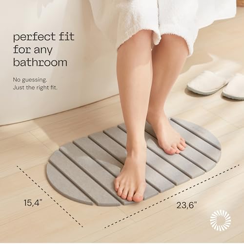 Deepstone Foldable Stone Bath Mat – Large Diatomaceous Earth Mat, Quick Dry with Non-Slip Base, Water Absorbing Bathroom and Shower Stone Mat, Easy to Clean (24” x 15”), Gray - color: Gray