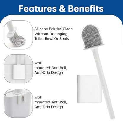 RV Essentials, RV Toilet Brush, Toilet Brush Silicone Won't Damage Toilets, Wall Mounted Toilet Brush White-Anti-Roll, Anti-Drip Design, Suitable for RV Travel Trailers and Campers, Camper Must Haves - color: White-1