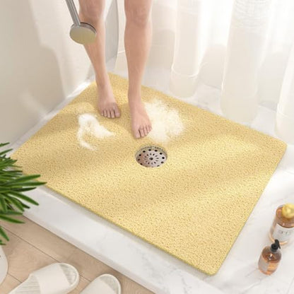 Shower Mat Non Slip 32 x 24 inch: Loofah Anti Slip Shower Mat,Non Slip Bathtub Mat for Inside Shower,Quick Drying Shower stall mat with Drain Hole in Middle,for Shower,Bathroom and Wet Areas - color: Beige