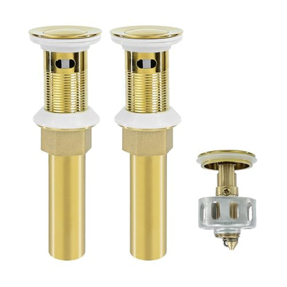 Bathroom Sink Drain,2 Pack Gold Stainless Steel Bathroom Drain Stopper with Overflow,Small Cap Pop Up Drain Assembly with Detachable Strainer Basket,Built-in Anti-Clogging - color: 2 Pack-gold-small Cap, style: With Overflow