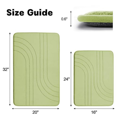 Green Bathroom Rug Set 2 Pieces, Soft Non Slip Memory Foam Bath Mats, Extra Thick, Machine Washable - color: Green-2, size: 2 PC