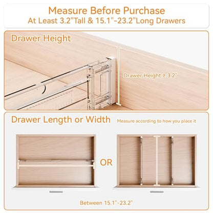 4 Pack 3.2 Inch Shallow Acrylic Drawer Dividers for Clothes -Expandable from 15-21''- Adjustable Drawer Dividers for Baby Clothing,Sock,Underwear,Clear in Drawer Separators for Dresser,Kitchen