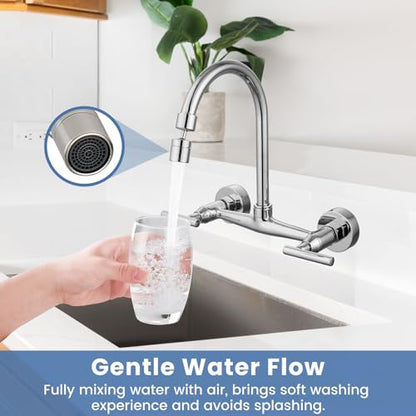 Airuida 8 Inch Center Chrome Polish Wall Mounted Kitchen Sink Faucet | 360° Degree Swivel Spout,Double Handle,Wall Mount Utility Sink Faucet - color: Chrome Polish