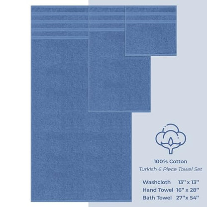 American Soft Linen 100% Cotton Luxury Turkish Towels, 6 Piece Towel Set | Soft Absorbent Quick Dry OEKO Tex Standard 100 Certificated Durable Machine Washable Premium Hotel Quality - color: Electric Blue