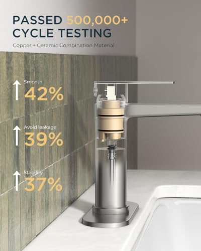 FORIOUS Brushed Nickel Bathroom Faucet 1 Hole, Commercial Bathroom Faucets | Single Lever Rv Bathroom Faucet One Hole, Vanity Faucet for Bthroom Sink 1 Hole with Deck Plate, Drain, Hoses, for Camper - color: Stainless Steel