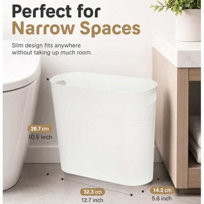 ROYFACC Small Trash Can Plastic Bathroom Wastebasket 3.2 Gallon Slim Garbage Container Bin with Handle for Home Kitchen Bathroom Bedroom Office, 2 Pack (White) - color: White