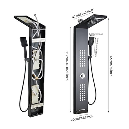 Lengthened Shower Panel Tower System Rain Shower Head | Rainfall Waterfall Shower,Handheld High Pressure Rain Massage System(Black) - color: Black, style: Upgrade and lengthen