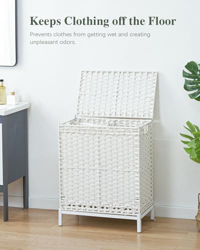 SETVSON Laundry Hamper with Lid, 112 L Handwoven Rattan, Cloud White | 2-Section Large Basket, 2 Removable Liner Bags, 3.34-In Heightened Metal Feet, 6 Mesh Laundry Bags, Side Handles - color: Cloud White, size: 112 L - 29.6 gal