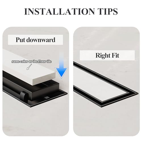 24 Inch Linear Shower Drain Black Floor Drain with Removable SUS304 Stainless Steel CUPC Certificate and 2-in-1 Tile Insert Grate Cover - color: Black, size: 24inch