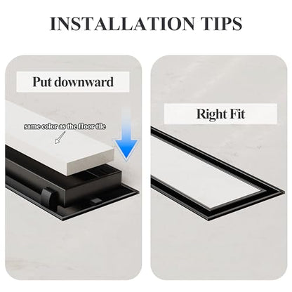 24 Inch Linear Shower Drain Black Floor Drain with Removable SUS304 Stainless Steel CUPC Certificate and 2-in-1 Tile Insert Grate Cover - color: Black, size: 24inch
