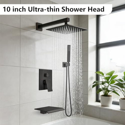 Midanya Shower System with Tub Spout,Bathtub Shower Faucet Set with Square Rainfall Head and Handheld Sprayer Wall Mount Tub Faucet Set with Valve and Trim Kit,10 Inch Oil Rubbed Bronze - color: Oil Rubbed Bronze, size: 10 Inch